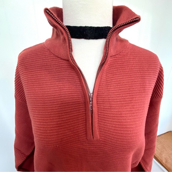 New DEEP SELF 1/4 Zip Pullover Stretch Sweater Stand Collar Ribbed Knit M V-Neck - Picture 3 of 9